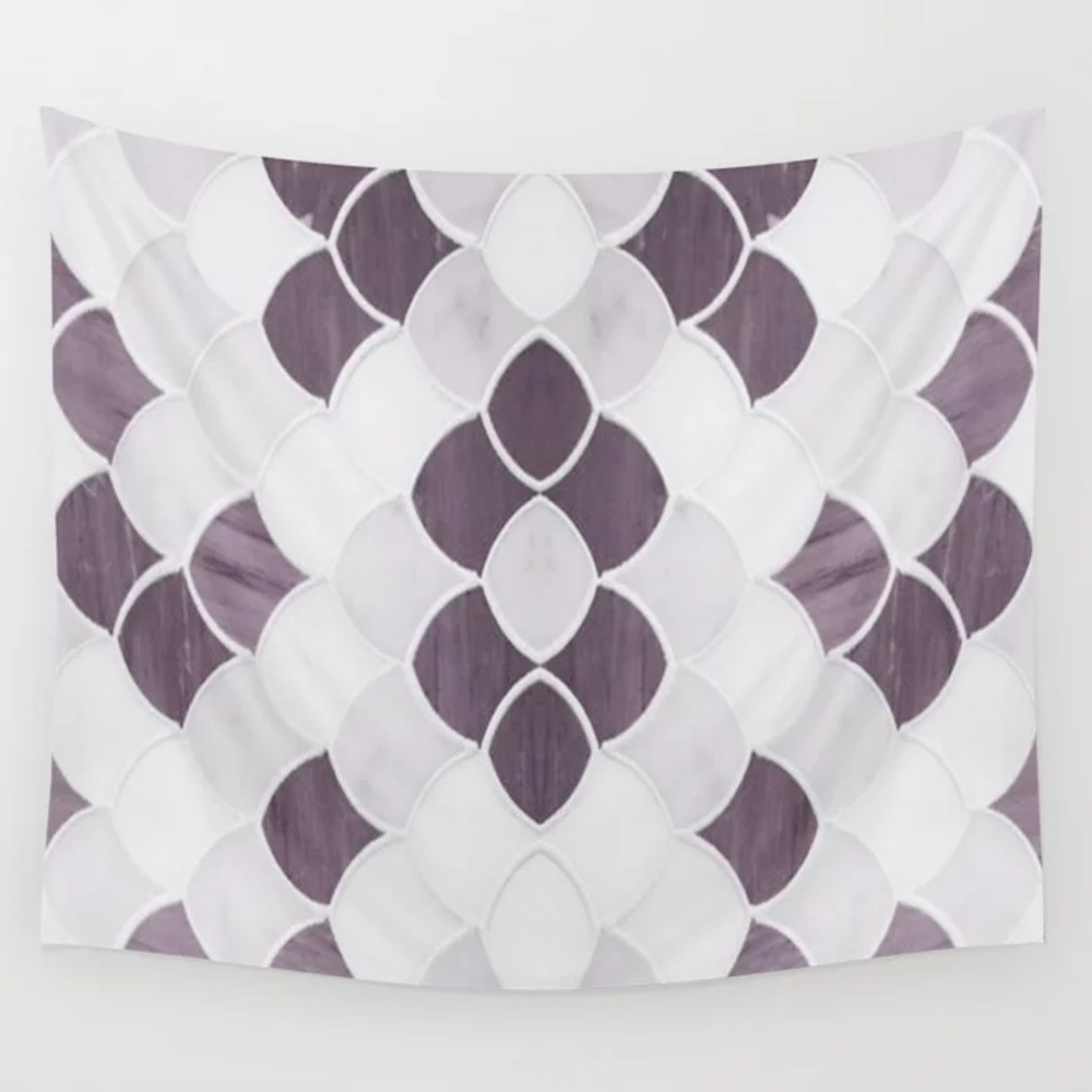51" x 60" purple and white tapestry